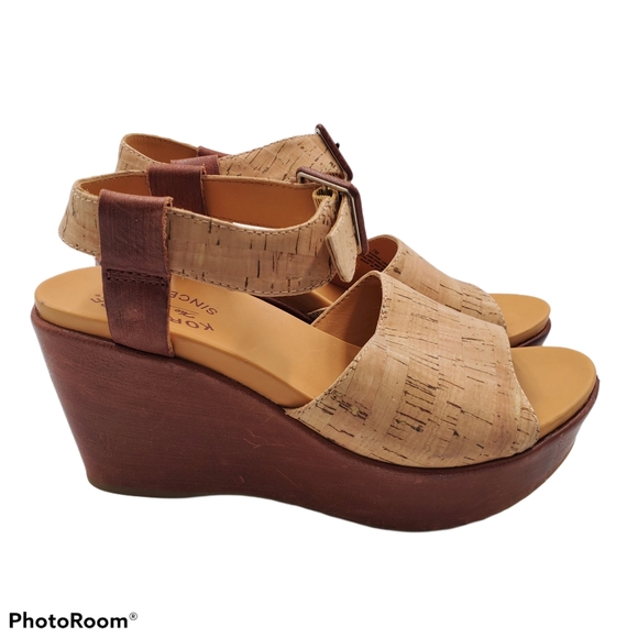 EUC Kork-Ease Cork Leather Platform Wedge